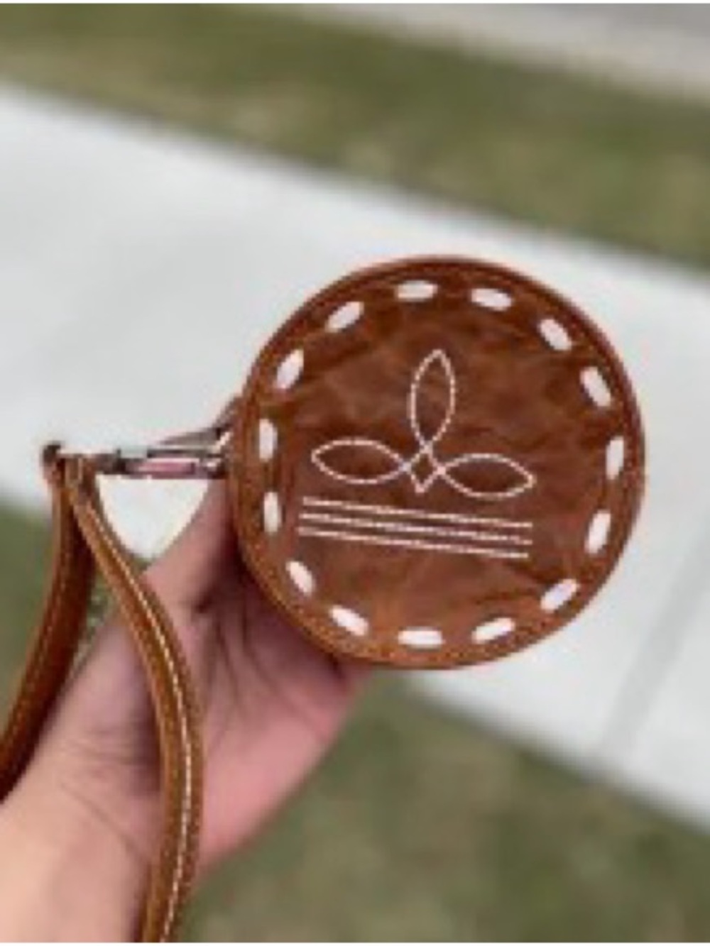 Brown Leather Round Wristlet Pouch